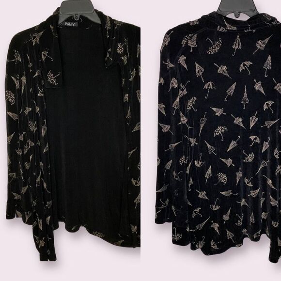 Vintage Umbrella print acetate travel packable blazer cardigan stretchy plus sz - Picture 1 of 7